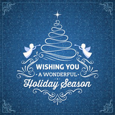 Blue Square Shaped Christmas Card with Ornaments and Angels