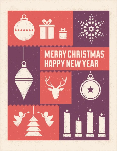 Textured Christmas Card with Stylized Ornaments — ストックベクタ