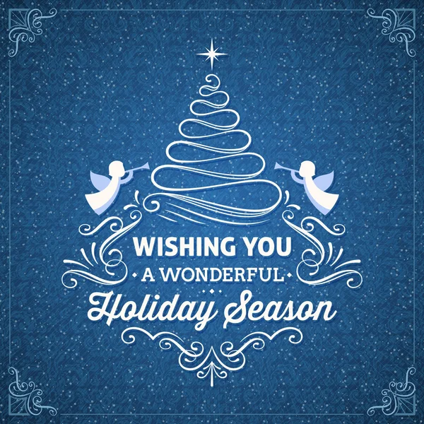 Blue Square Shaped Christmas Card with Ornaments and Angels