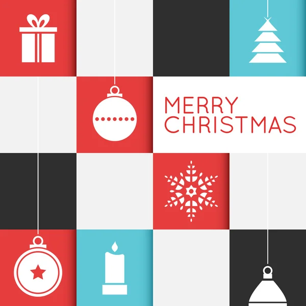 Biglietto natalizio a scacchi con ornamenti stilizzati — Vettoriale Stock