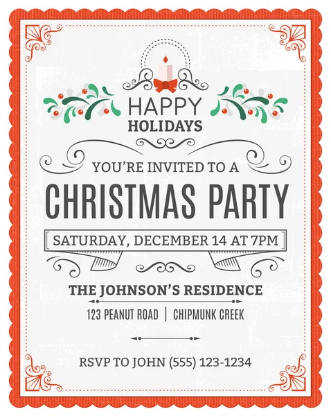 White Christmas Party Invitation with a Red Frame — Stok Vektör