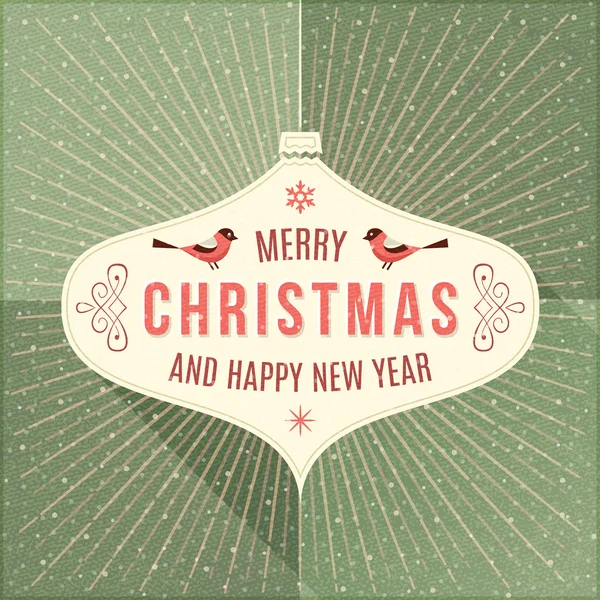 Beige Label with Christmas Greeting Hanging in Front of a Green — Stock vektor