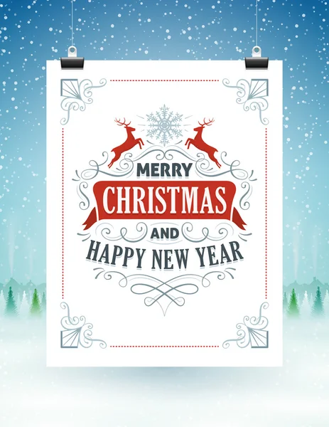 Christmas Card Hanging on Strings — Stock Vector