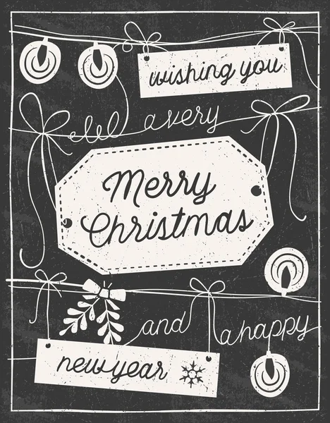 Hand Drawn Chalkboard Christmas Card — Stok Vektör