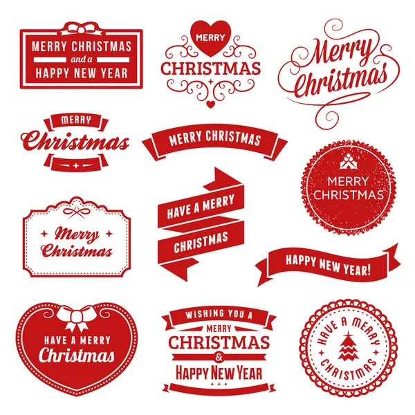 Collection of Red Christmas Labels, Ribbons and Ornaments — Stockvector