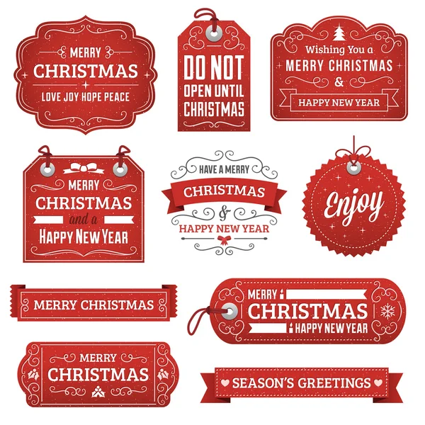 Коллекция Red Christmas Labels — стоковый вектор