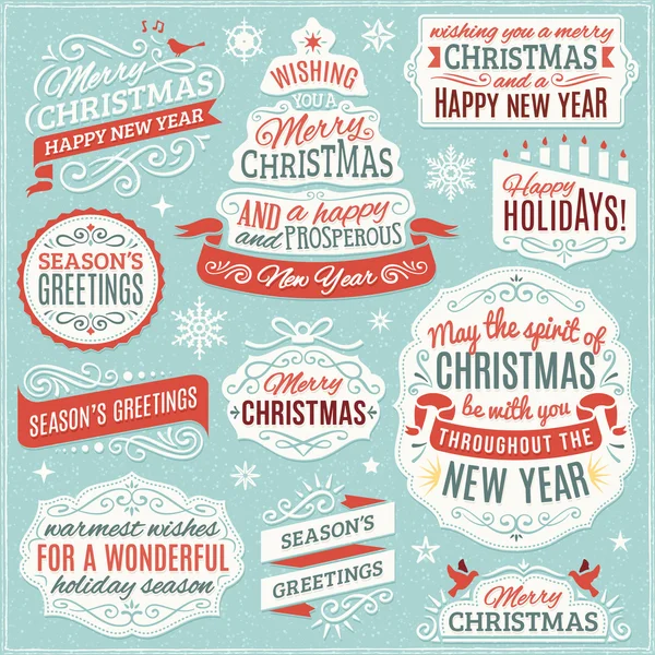 Collection of Christmas Labels, Ornaments and Ribbons — Stock Vector