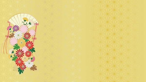 국화에 일본식 부채와 일본식 무늬접기 — 스톡 벡터