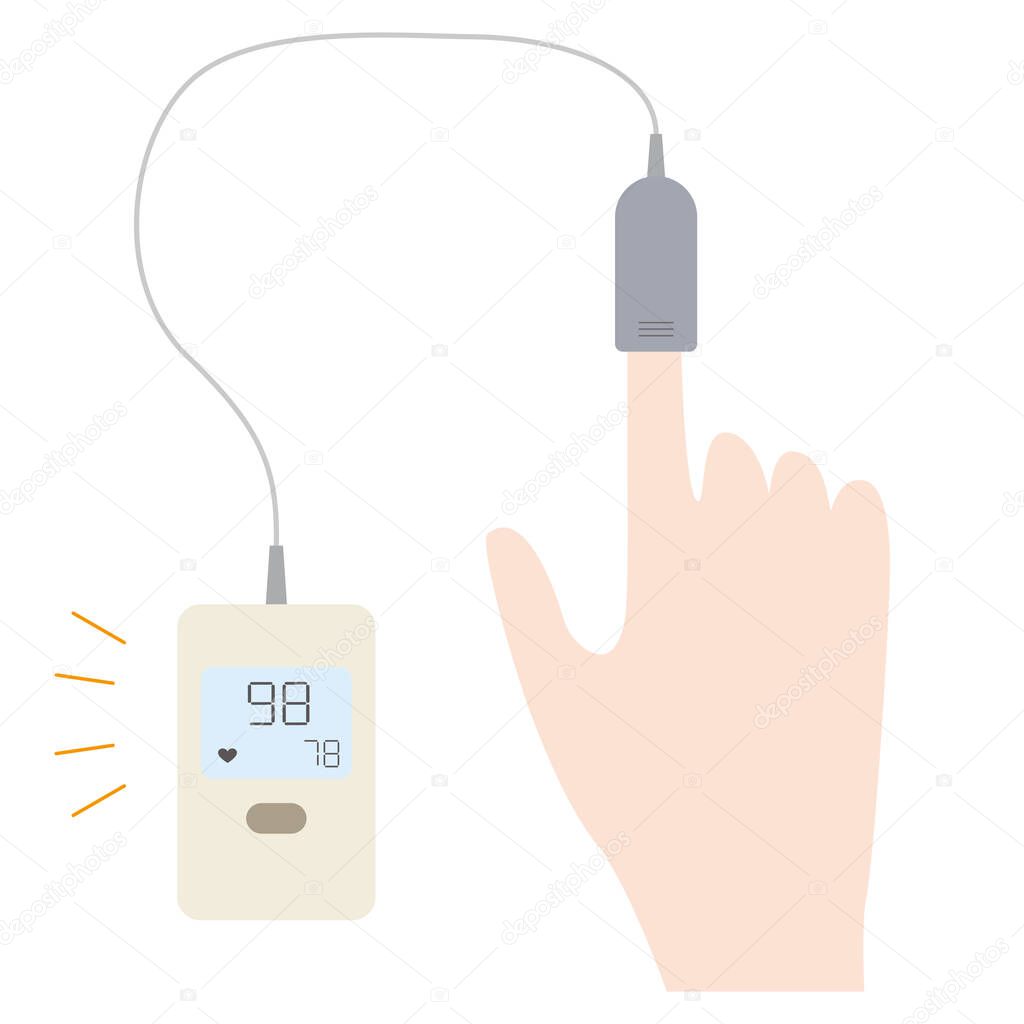Illustration of measurement with a pulse oximeter with sensor device.