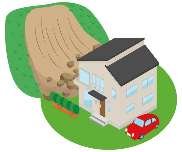 Ilustração Uma Casa Atacada Por Deslizamento Terra — Vetor de Stock