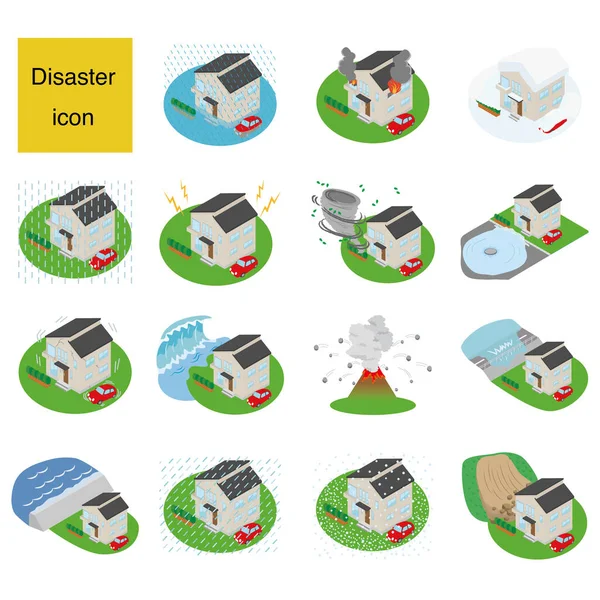 Icon Set Isometrischer Diagramme Verschiedener Naturkatastrophen — Stockvektor