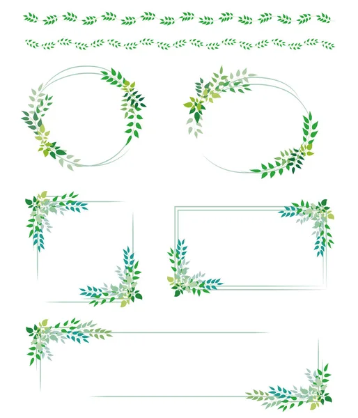 Bir yaprak dekoratif çizgi ve çerçeve seti çizimi.