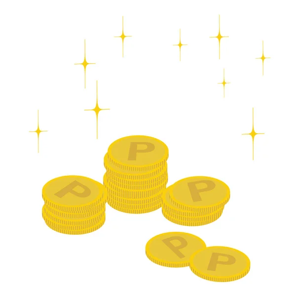 Vector Illustration Which Multiple Glittering Point Coins Piled — Stock Vector