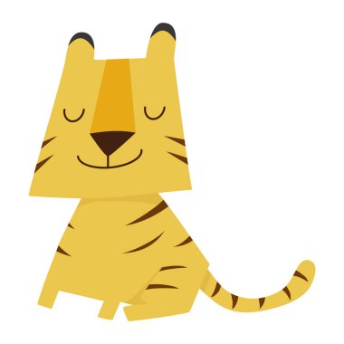 Önde oturan deforme olmuş bir kaplan tasviri.