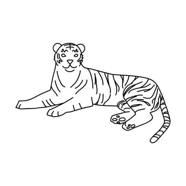 Wektorowa Ilustracja Leżącego Tygrysa Rysunek Linii — Wektor stockowy