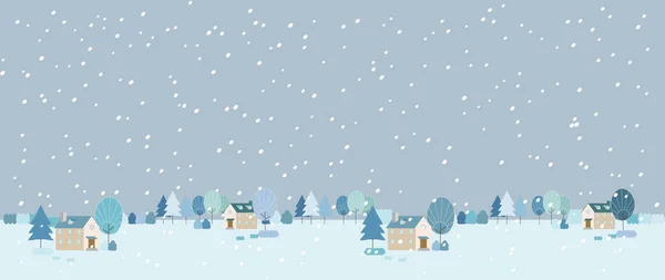 Winterlandschaft Illustration Eines Dorfes Auf Dem Land Mit Schneefall — Stockvektor