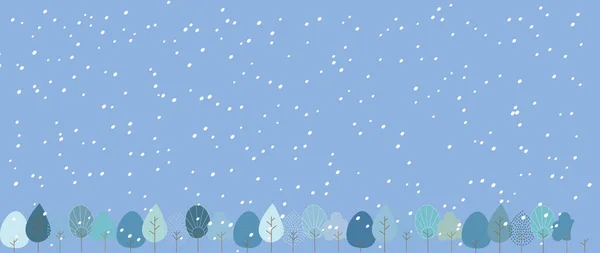 Illustration Einer Verschneiten Winterlandschaft Mit Verschiedenen Baumarten — Stockvektor