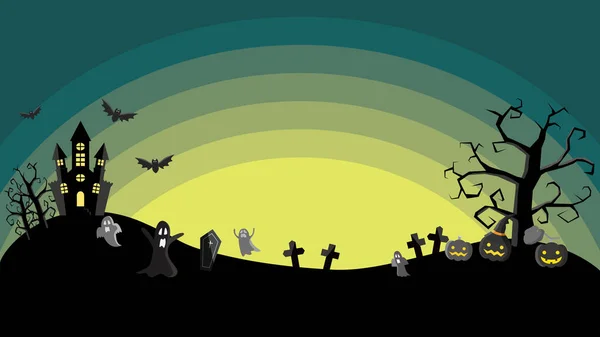 Ilustración Tarjeta Del Mensaje Halloween Con Siluetas Jack Linternas Fantasmas — Vector de stock