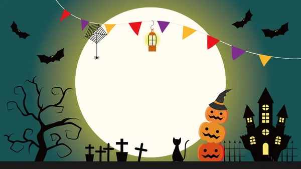 Ilustración Tarjetas Mensaje Halloween Con Linternas Jack Fantasmas Castillos Tumbas — Vector de stock