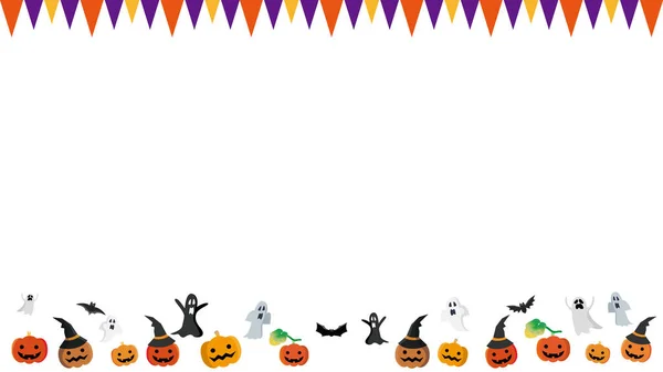 Ilustración Fondo Banner Halloween Jack Linternas Fantasmas Murciélagos — Vector de stock