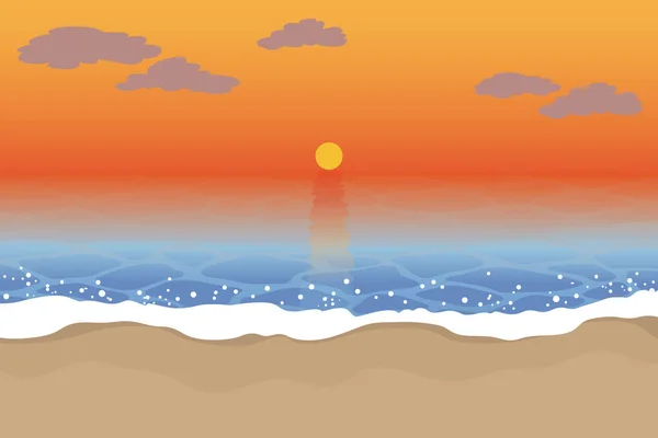 Иллюстрация Морского Пейзажа Заходящим Солнцем Опускающимся Горизонт — стоковый вектор