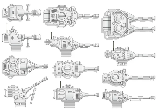 未来派战斗枪顶部和侧面的观点 矢量说明 — 图库矢量图片