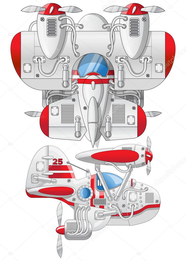 Amphibian seaplane. Top and side view. Isolated on white background. Vector illustration.