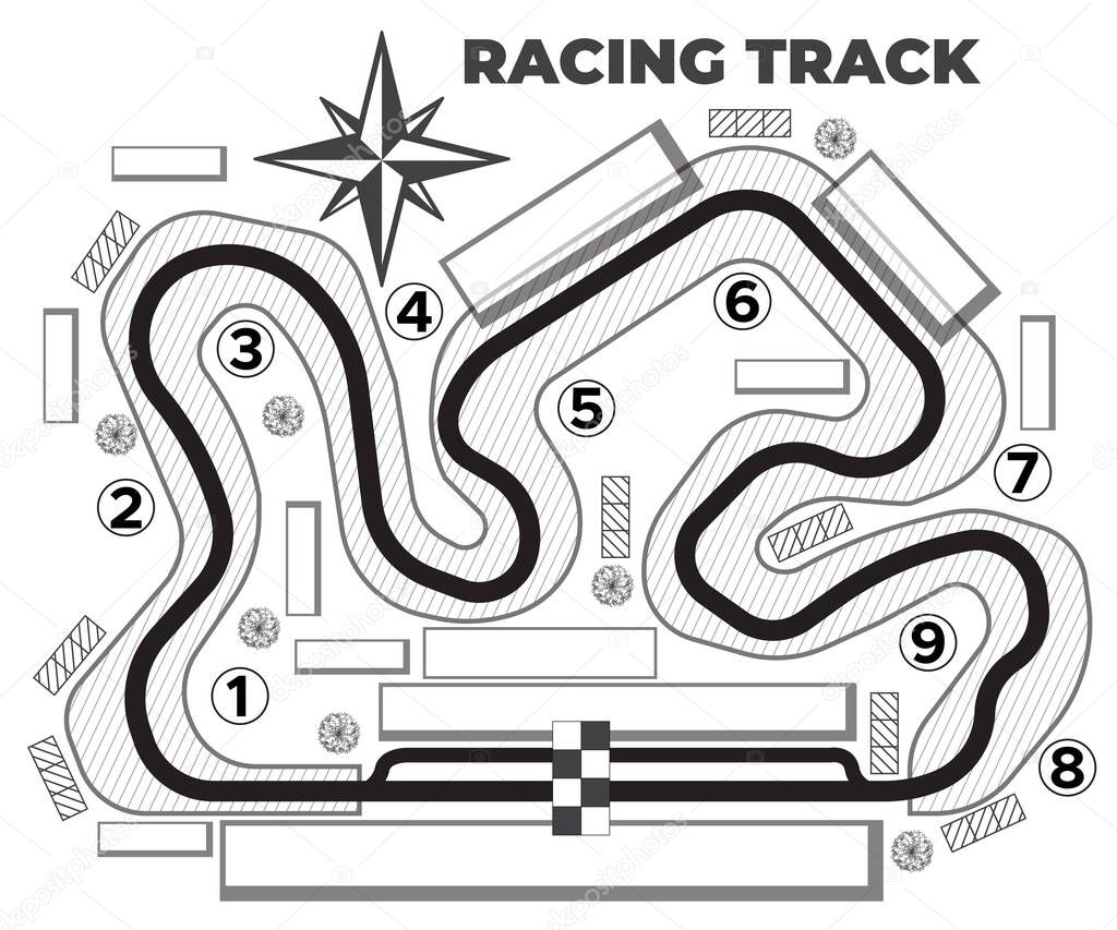 Race track layout. View from above. Vector illustration.