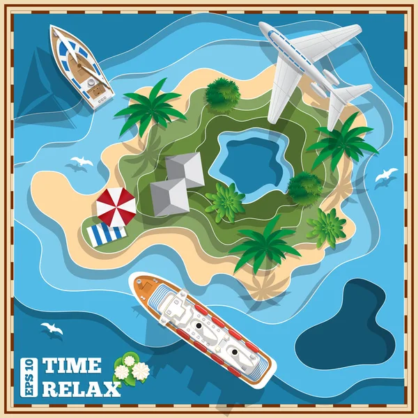 Île Tropicale Vue Haut Illustration Vectorielle — Image vectorielle