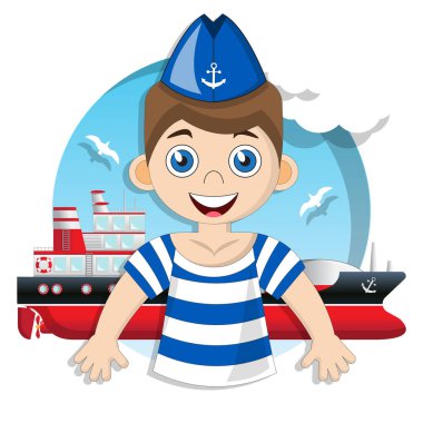 Şirin denizci. Beyaz arka planda izole edilmiş. Vektör illüstrasyonu. 