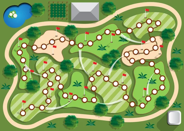Golf temalı bir masa oyunu. Yukarıdan bak. Vektör illüstrasyonu. 