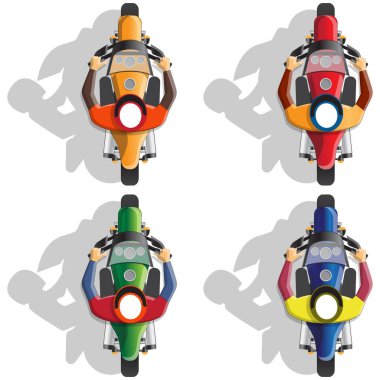 Bir grup motosikletçi. Beyaz arka planda izole edilmiş. Vektör illüstrasyonu.