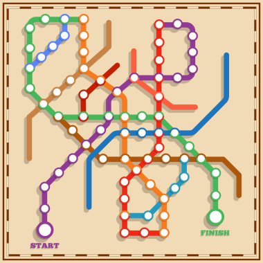 Metro entrikası şeklinde bir masa oyunu. Yukarıdan bak. Vektör illüstrasyonu.