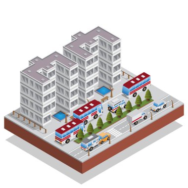 Otelde. Isometric. Beyaz arka planda izole edilmiş. Vektör illüstrasyonu.