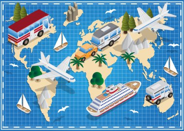 World map. Travels. Isometric. Vector illustration.