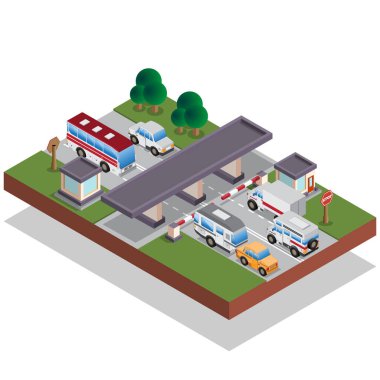 Paralı yol. Isometric. Beyaz arka planda izole edilmiş. Vektör illüstrasyonu.