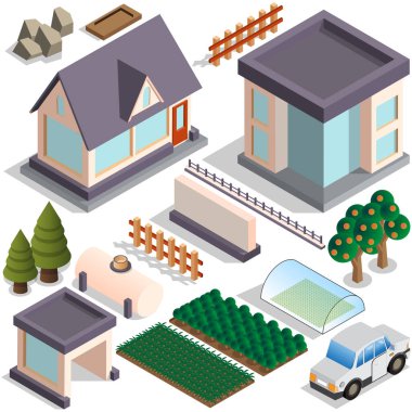 Özel bir ev için bir çift el ilanı. Beyaz arka planda izole edilmiş. Isometric. Vektör illüstrasyonu.