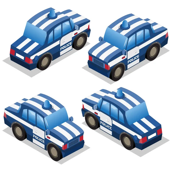 Coche Policía Isométrico Aislado Sobre Fondo Blanco Ilustración Vectorial — Vector de stock