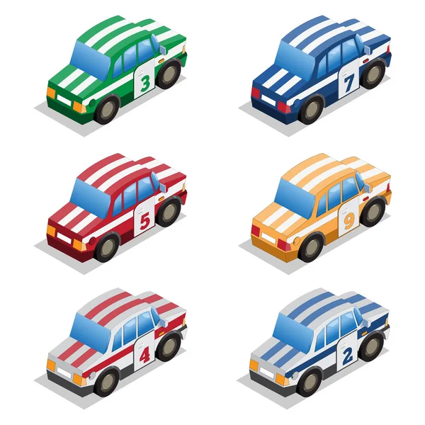 Conjunto Carros Corrida Isométrico Isolado Fundo Branco Ilustração Vetorial —  Vetores de Stock