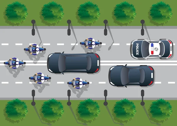 Comitiva Escoltada Pela Polícia Vista Cima Ilustração Vetorial —  Vetores de Stock