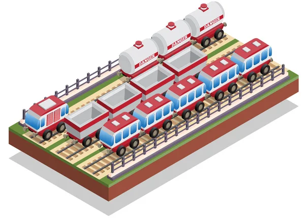 Estación Ferrocarril Isométrico Aislado Sobre Fondo Blanco Ilustración Vectorial — Vector de stock