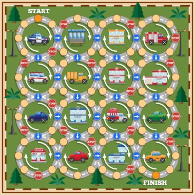 Masa oyunu. Şehre. Yan görüş. Vektör illüstrasyonu.