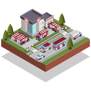 İtfaiye. Isometric. Beyaz arka planda izole edilmiş. Vektör illüstrasyonu.