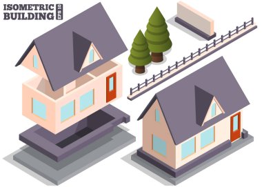 Özel bir ev için bir çift el ilanı. Beyaz arka planda izole edilmiş. Isometric. Vektör illüstrasyonu.