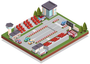 Kalkış yarışı. Isometric. Beyaz arka planda izole edilmiş. Vektör illüstrasyonu.