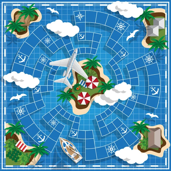 Tropical Islands Auf Der Karte Spielbrett Blick Von Oben Vektorillustration — Stockvektor