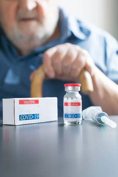 Old Man Waiting Vaccinated Covid — Stock Photo, Image