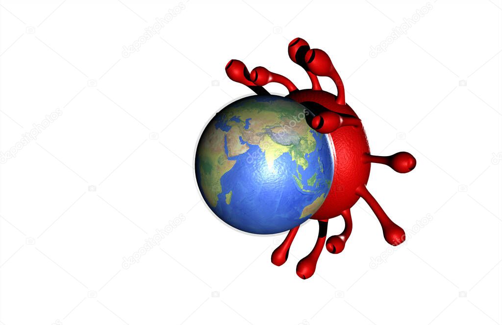 3d illustration of coronavirus cell attacking the earth isolated on white background