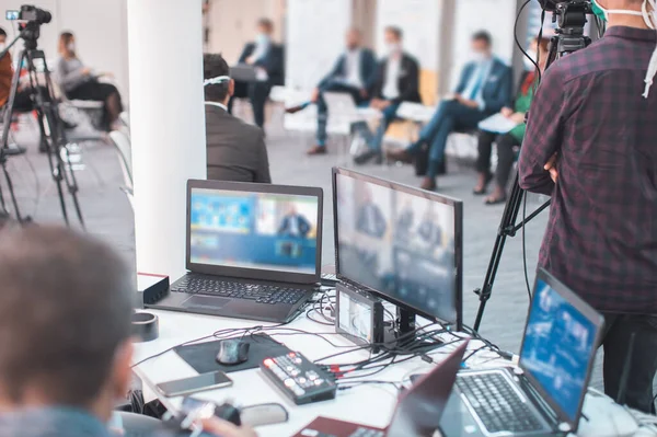 Live Streaming Internet Della Riunione Della Conferenza Aziendale — Foto Stock