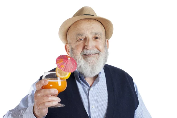 Seniorchef Feiert Seinen Ruhestand Mit Einem Cocktail — Stockfoto